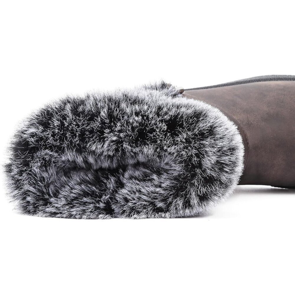 Womens Brown pu  Snow Boots with Zipper Waterproof Leather Fur Lined Warm Ankle - Picture 4 of 7